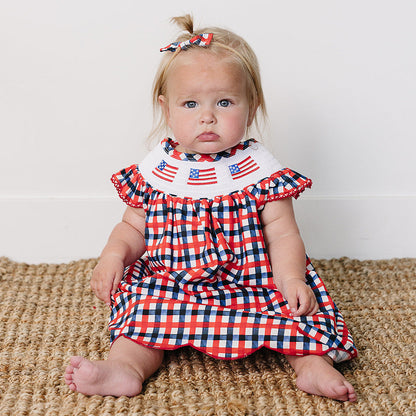 Cotton Flag Smocked Plaid Dress