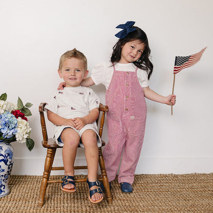 Cotton Button Short Set - Flags