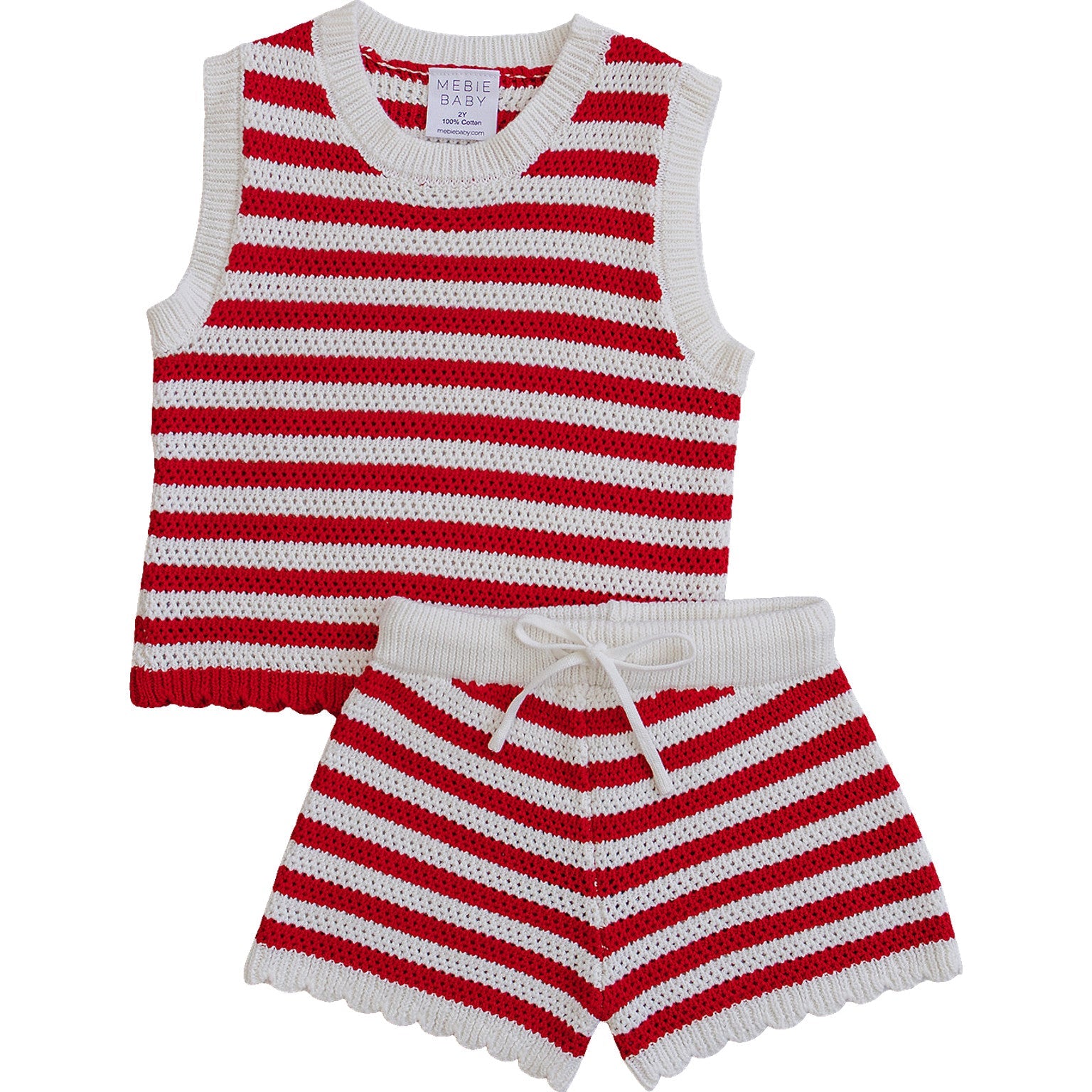 Mebie Baby Red Stripe Knit Short Set | 100% Cotton Kids