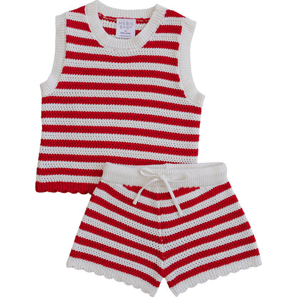 Mebie Baby Red Stripe Knit Short Set | 100% Cotton Kids