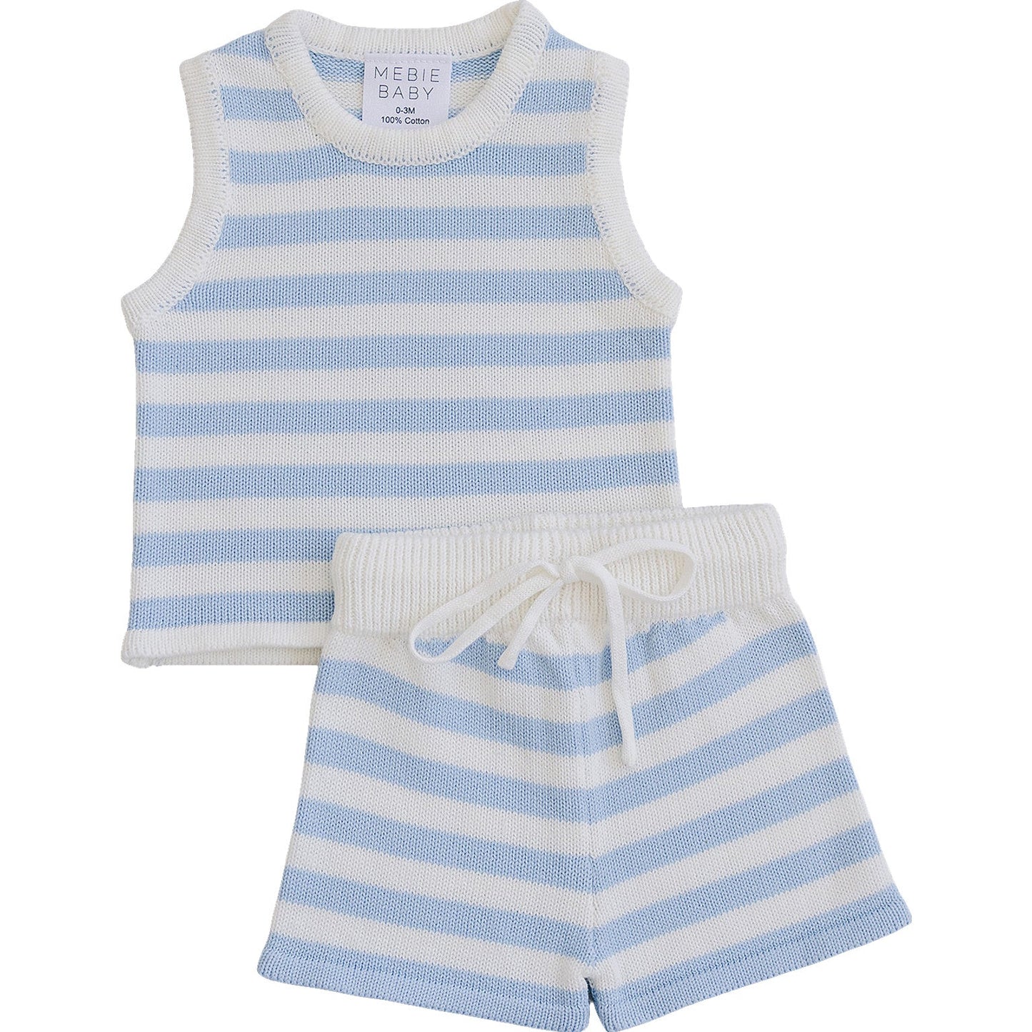 Mebie Baby Blue Stripe Knit Short Set | 100% Cotton Kids