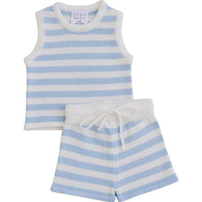 Mebie Baby Blue Stripe Knit Short Set | 100% Cotton Kids