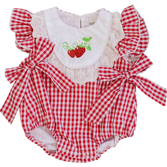 Cotton Gingham Strawberry Bubble Romper