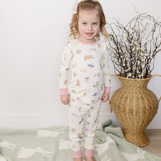 Pink Bunny Print Bamboo Cozy Set - Kids Pajamas & Loungewear