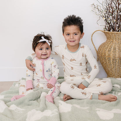 Pink Bunny Bamboo Zipper Footie - Spring Baby Pajamas