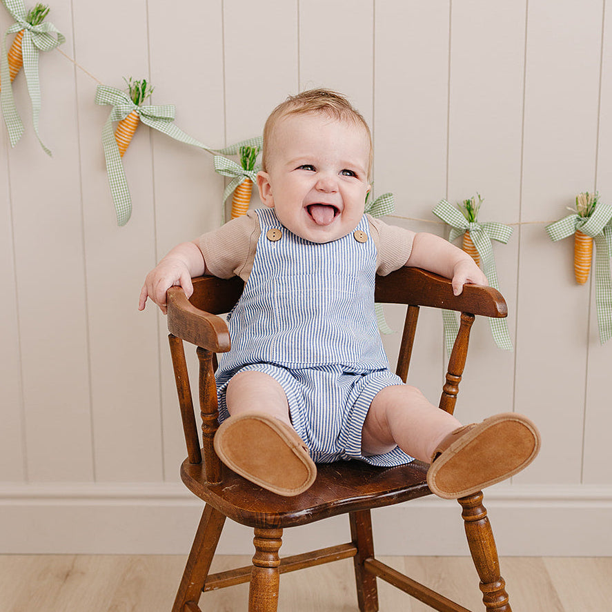 Blue Stripe Short Linen Overalls for Baby & Toddler | Mebie Baby 