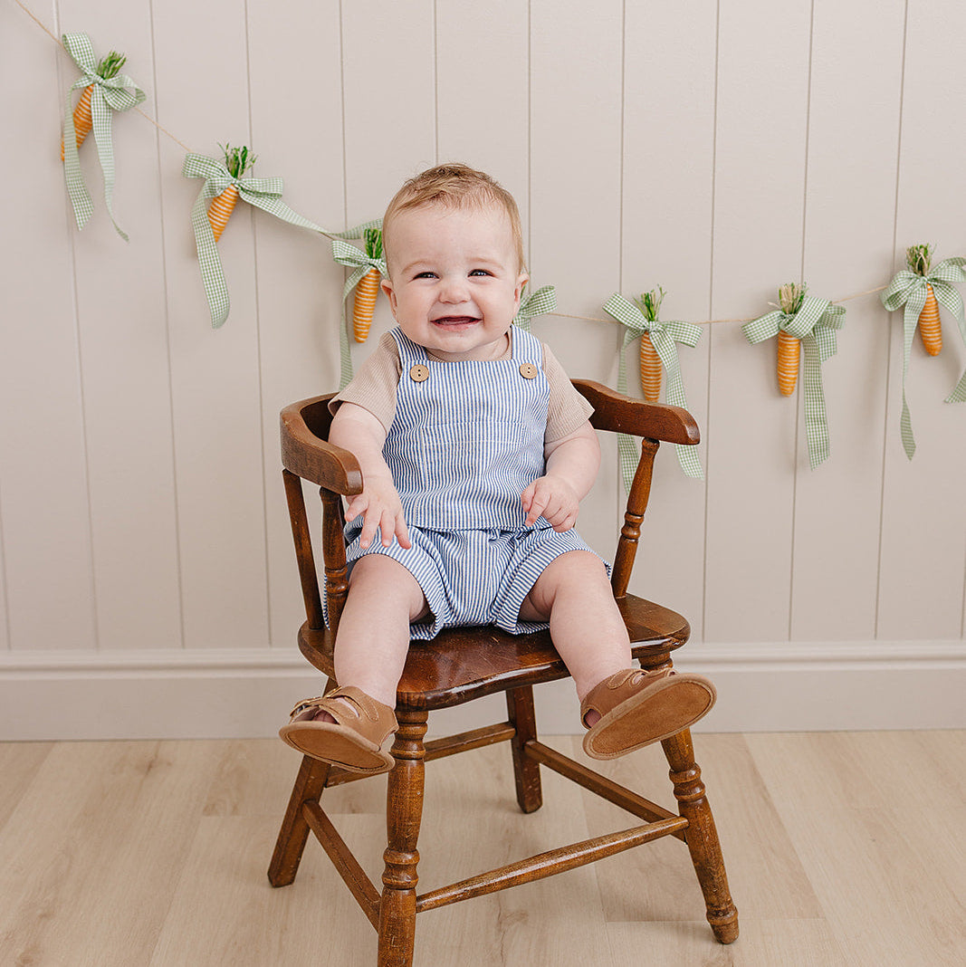 Blue Stripe Short Linen Overalls for Baby & Toddler | Mebie Baby 