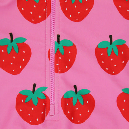 Strawberry Print Long Sleeve Girls Swimsuit UPF 50+ | Toby Tiger