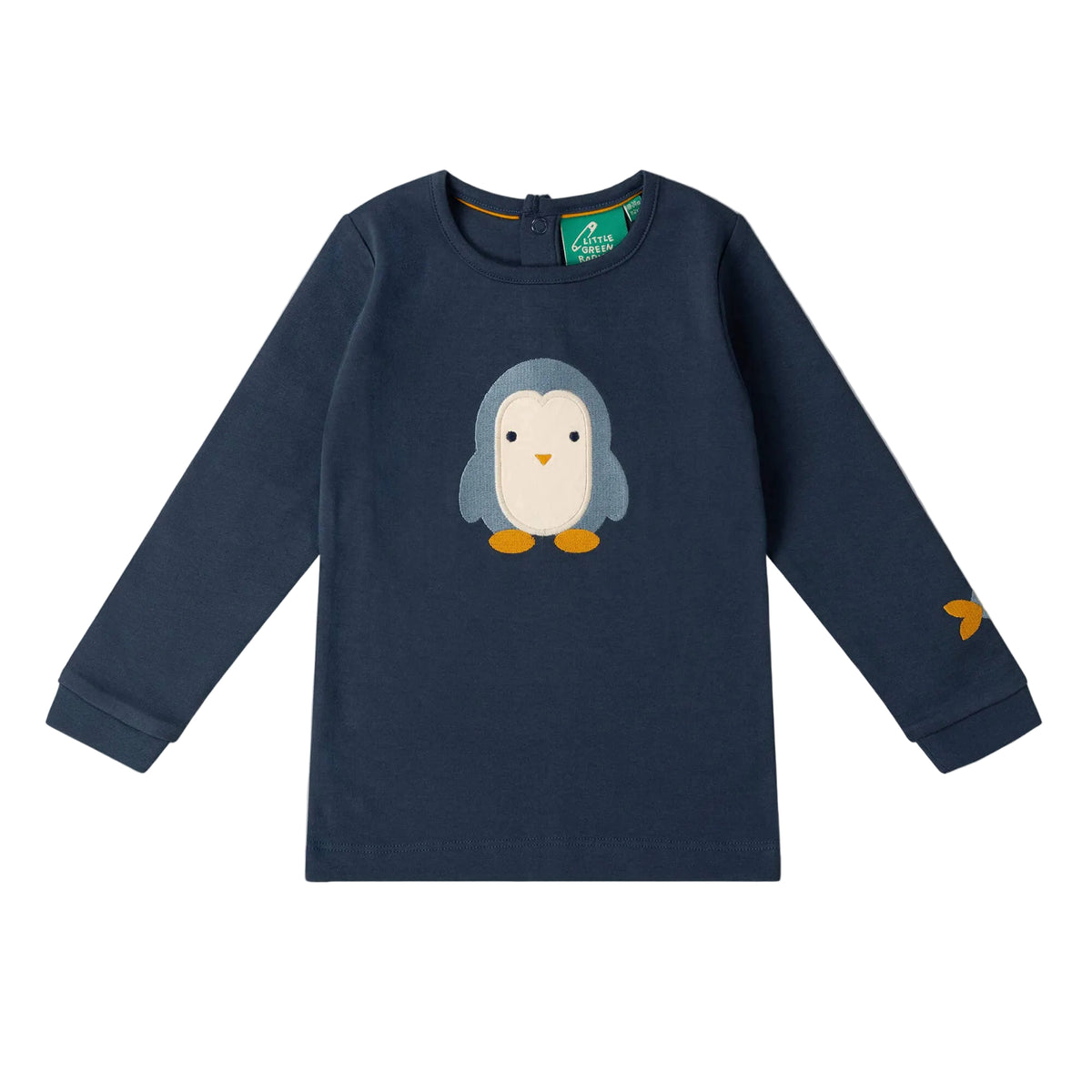 Little Green Radicals Organic Cotton Long Sleeve T-Shirt - Blue Penguins Appliqué