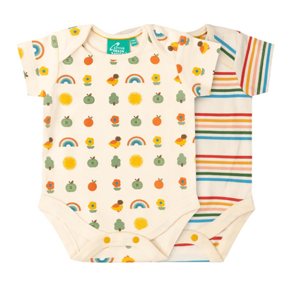 Organic Cotton Bodysuit 2 Pack - Vintage Rainbows | Little Green Radicals