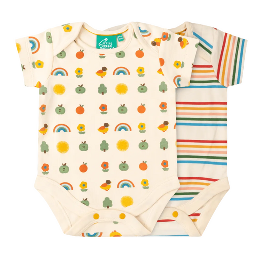 Organic Cotton Bodysuit 2 Pack - Vintage Rainbows | Little Green Radicals