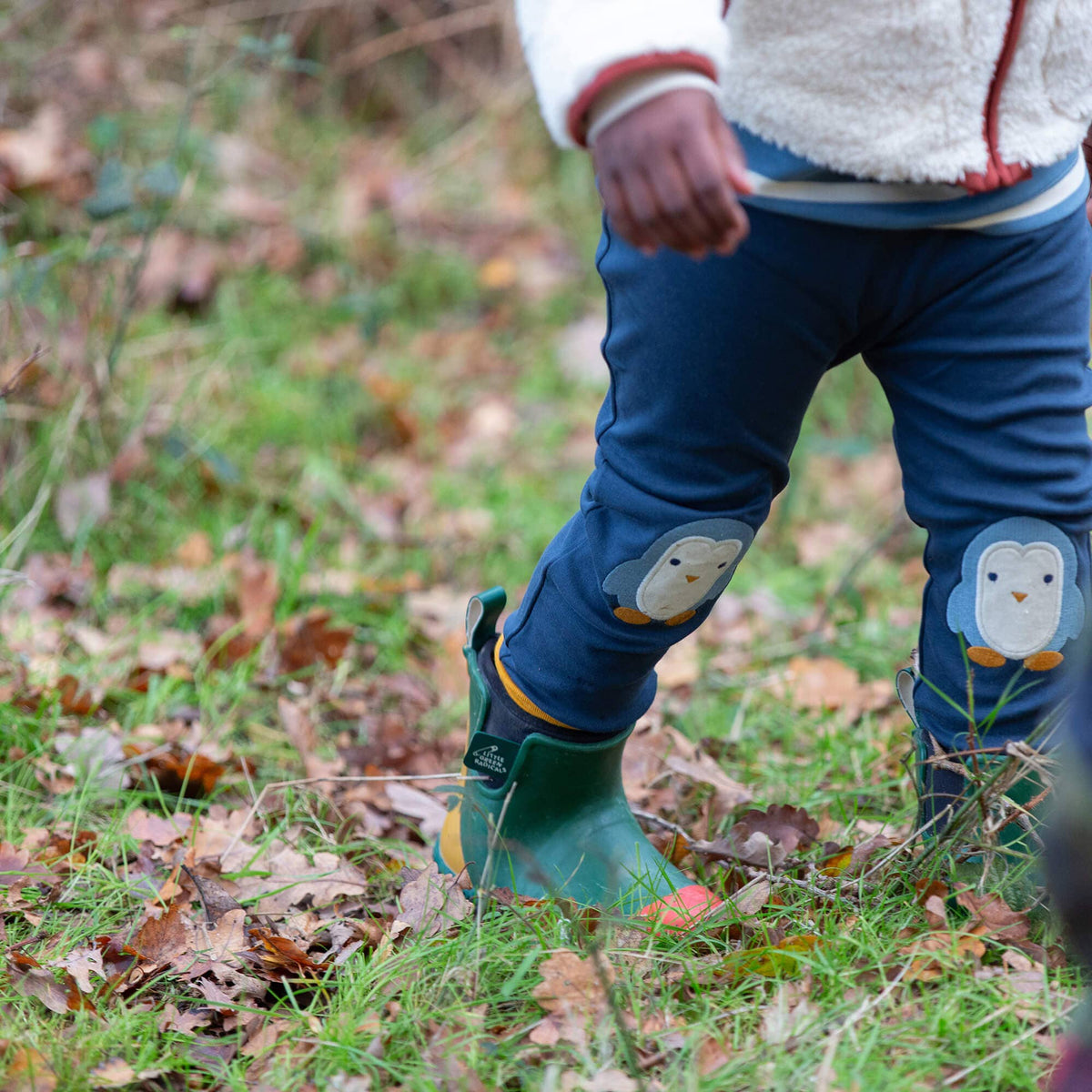 Little Green Radicals Organic Cotton Knee Patch Joggers - Blue Penguin