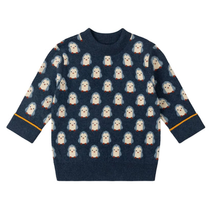 Little Green Radicals Organic Cotton Knitted Sweater - Blue Penguins