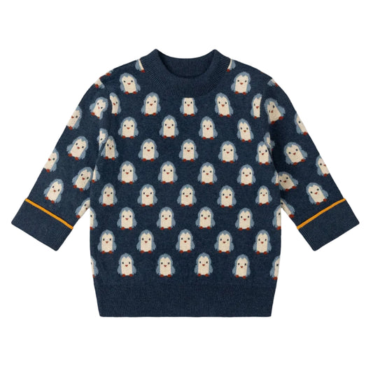 Little Green Radicals Organic Cotton Knitted Sweater - Blue Penguins