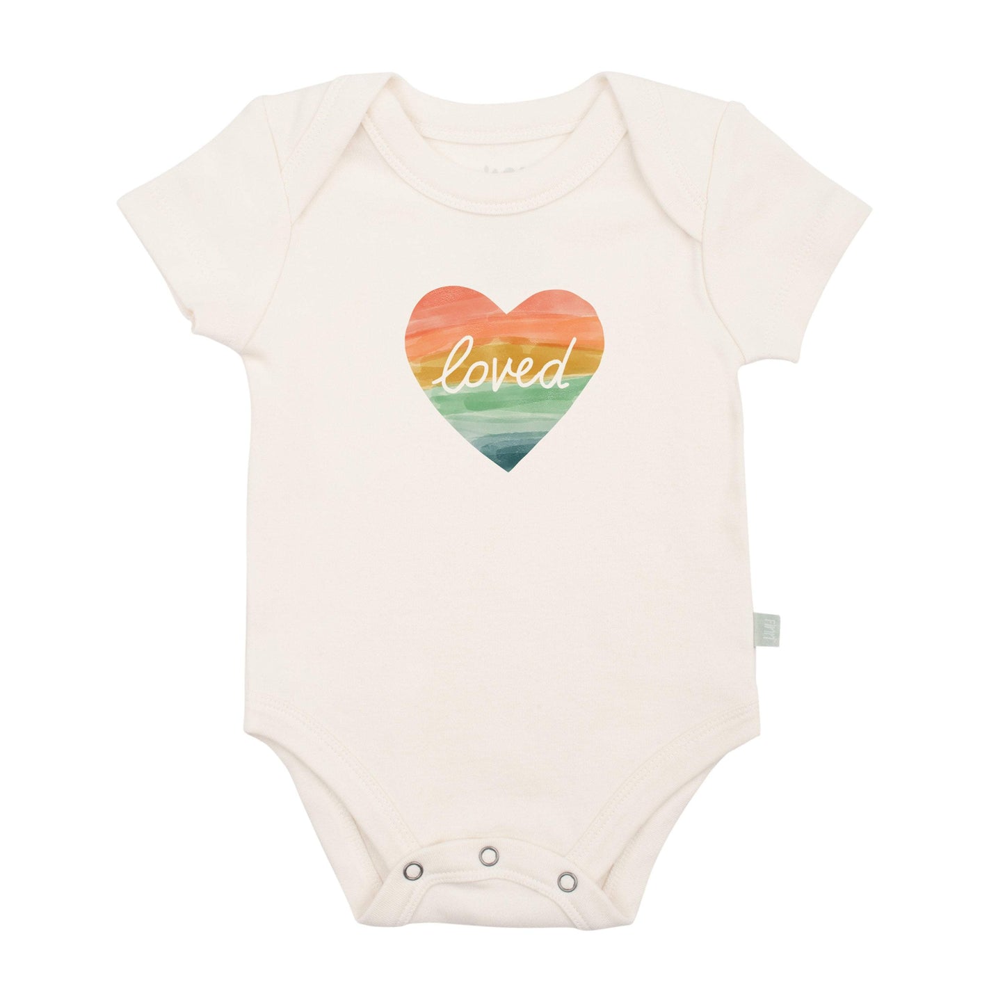 Finn + Emma Organic Short Sleeve Baby Bodysuit- Loved Rainbow Heart