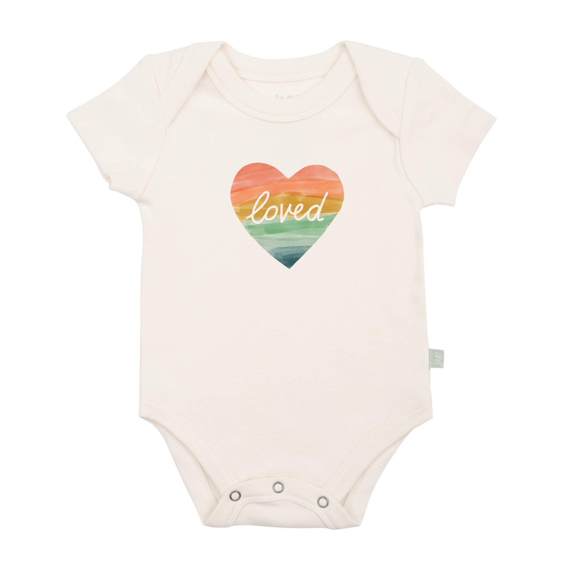 Finn + Emma Organic Short Sleeve Baby Bodysuit- Loved Rainbow Heart