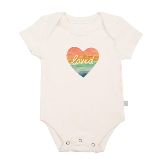 Finn + Emma Organic Short Sleeve Baby Bodysuit- Loved Rainbow Heart