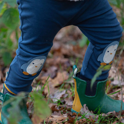 Little Green Radicals Organic Cotton Knee Patch Joggers - Blue Penguin