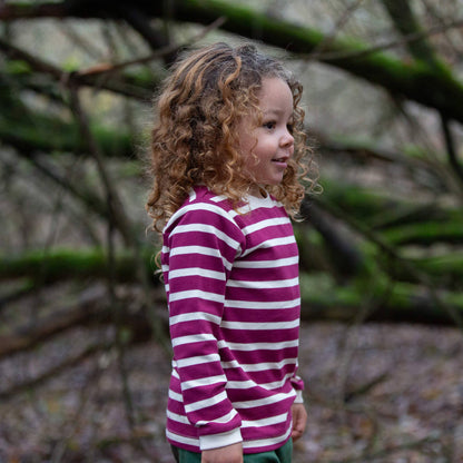 Little Green Radicals Organic Cotton Long Sleeve T-Shirt - Berry Striped