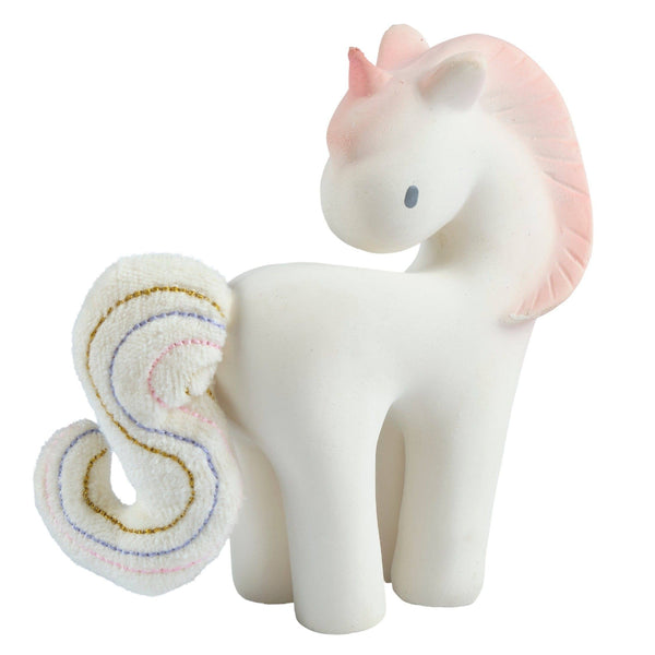 Tikiri Toys Natural rubber teether with crinkle tail- unicorn