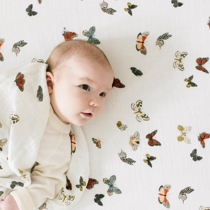 Cotton Muslin Crib Sheet - Butterfly Migration