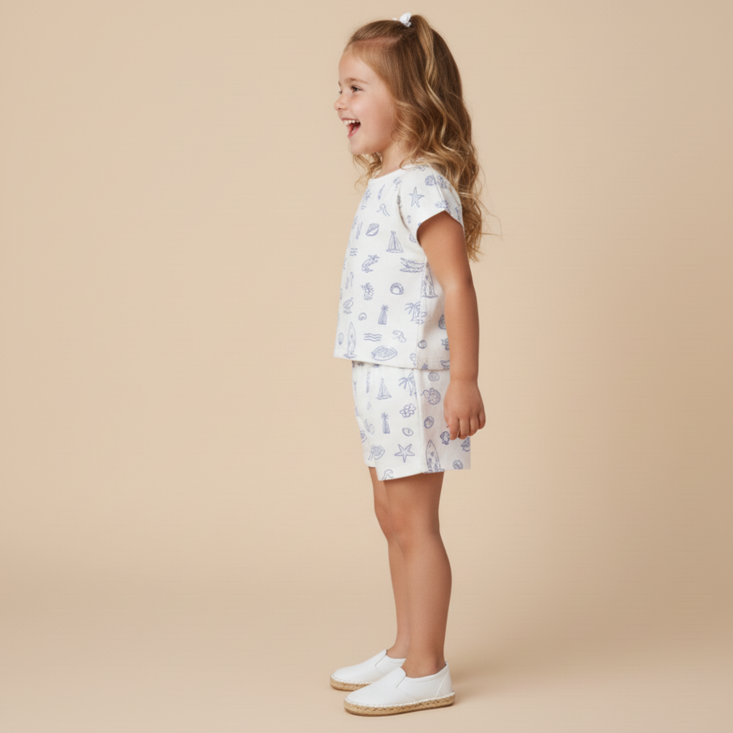 Organic Cotton Drop Shoulder Tee & Shorts Set - Coastal