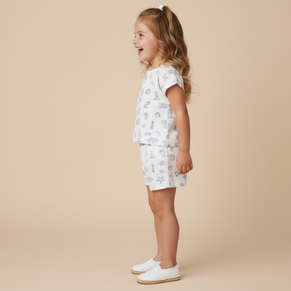 Organic Cotton Drop Shoulder Tee & Shorts Set - Coastal