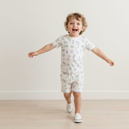 Organic Cotton Tee & Shorts Set - Coastal