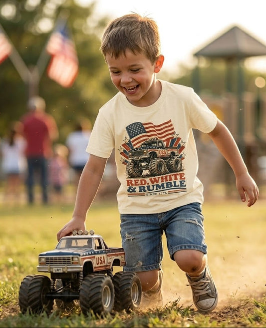 Organic Cotton Short Sleeve T-Shirt- Red, White & Rumble