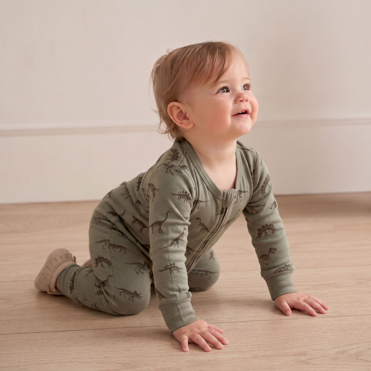 Organic Cotton 2-Way Zip Romper - Dinos