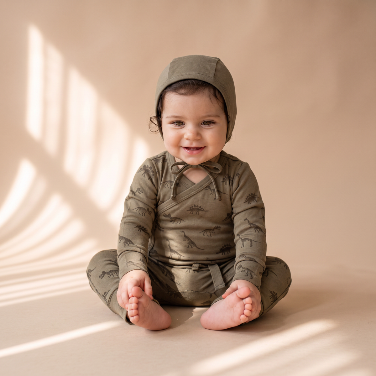 Organic Cotton Kimono Onesie & Pants Set - Dino