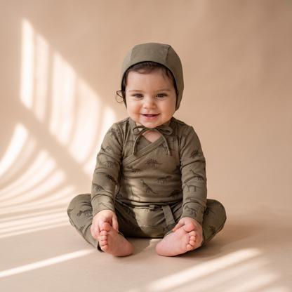 Organic Cotton Kimono Onesie & Pants Set - Dino