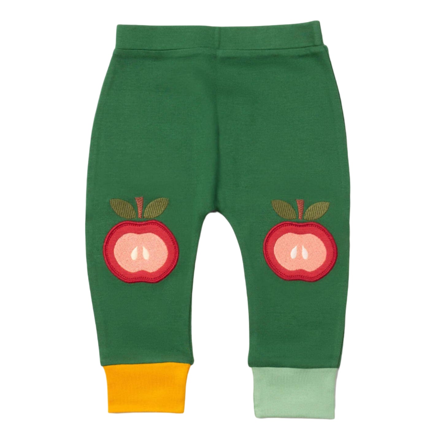 Little Green Radicals Organic Kids' Knee Patch Joggers- Red Apple Appliqué