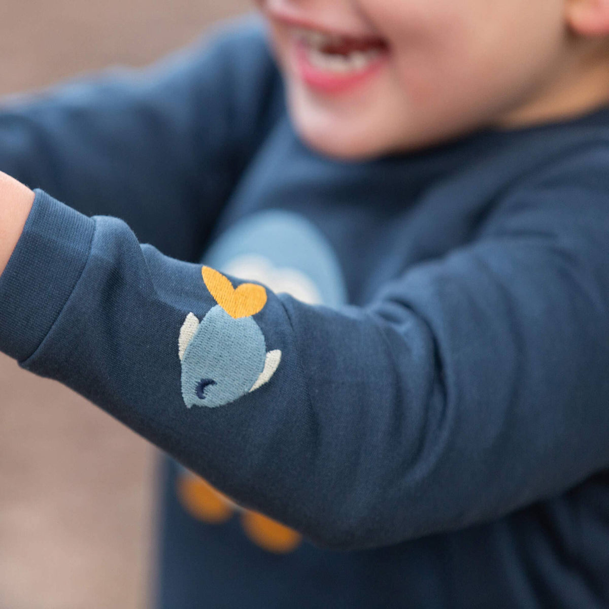 Little Green Radicals Organic Cotton Long Sleeve T-Shirt - Blue Penguins Appliqué