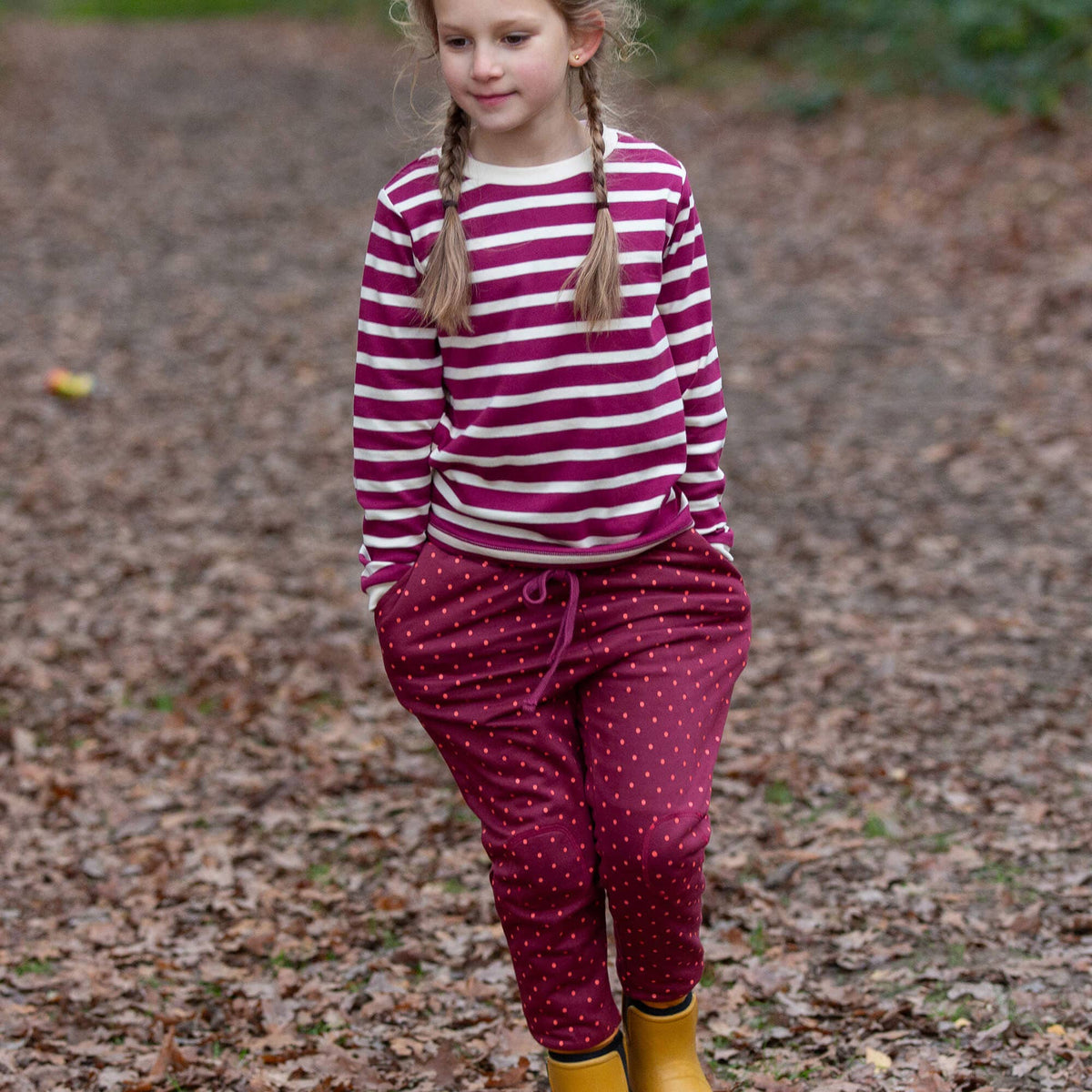 Little Green Radicals Organic Cotton Knee Patch Cozy Joggers - Autumn Polkadot