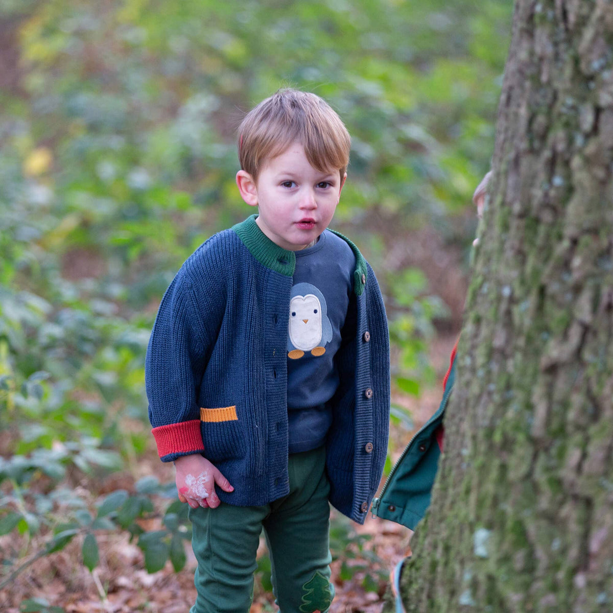 Little Green Radicals Organic Cotton Long Sleeve T-Shirt - Blue Penguins Appliqué