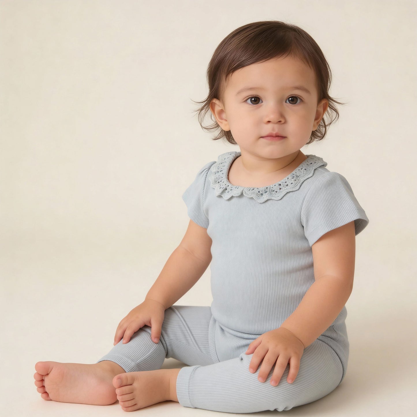 Organic Cotton Lace Collar Bodysuit & Leggings Set - Fog