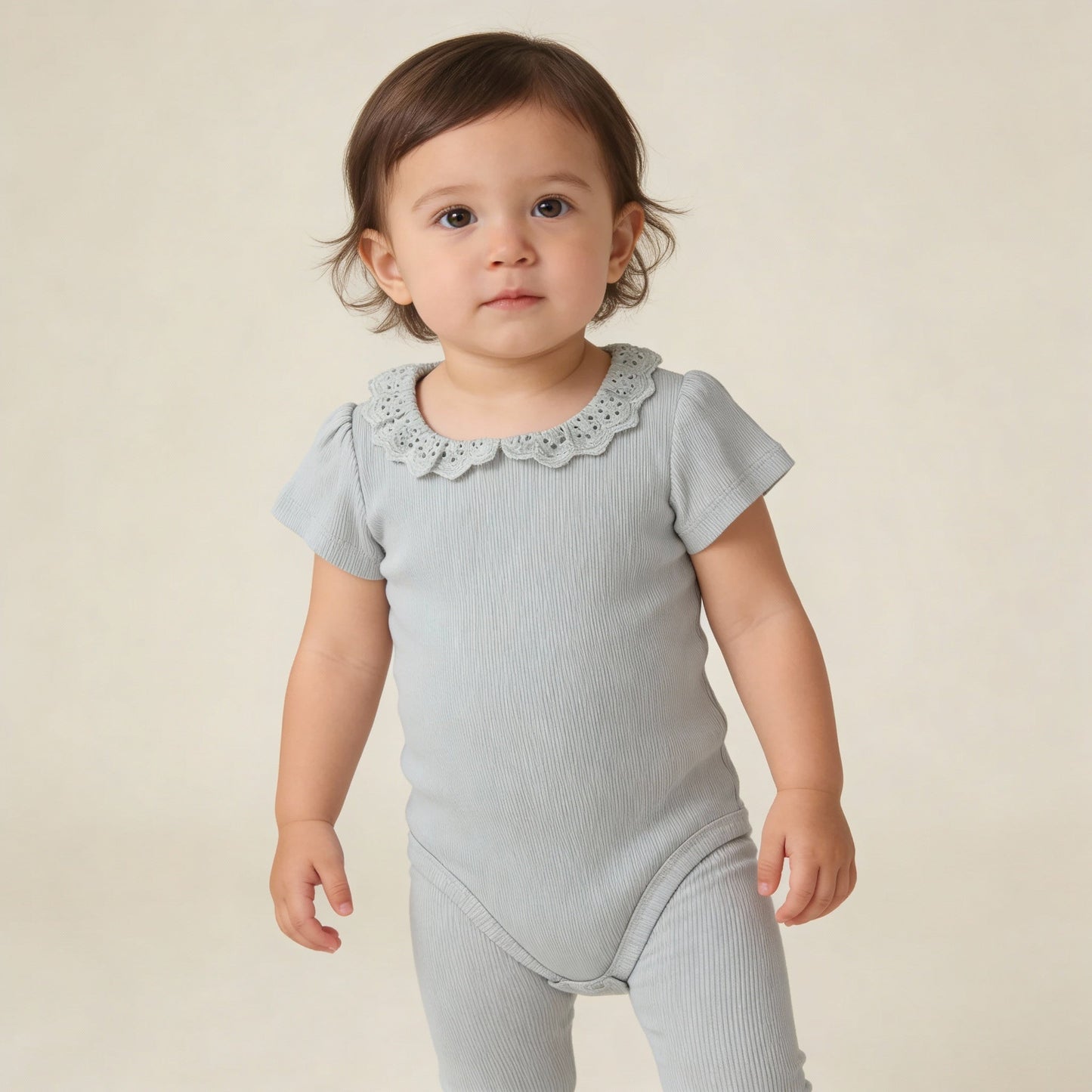 Organic Cotton Lace Collar Bodysuit & Leggings Set - Fog