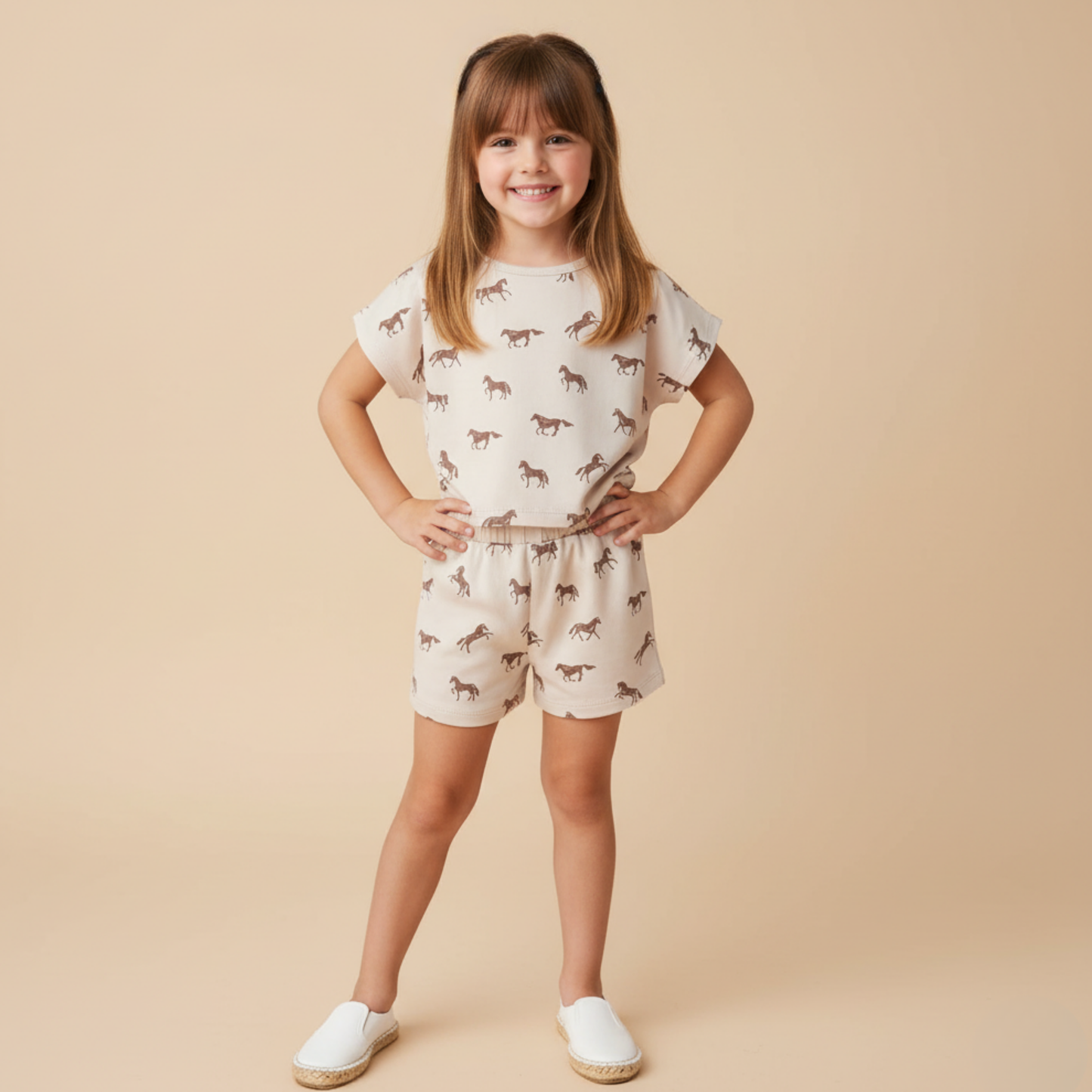 Organic Cotton Drop Shoulder Tee & Shorts Set - Horses