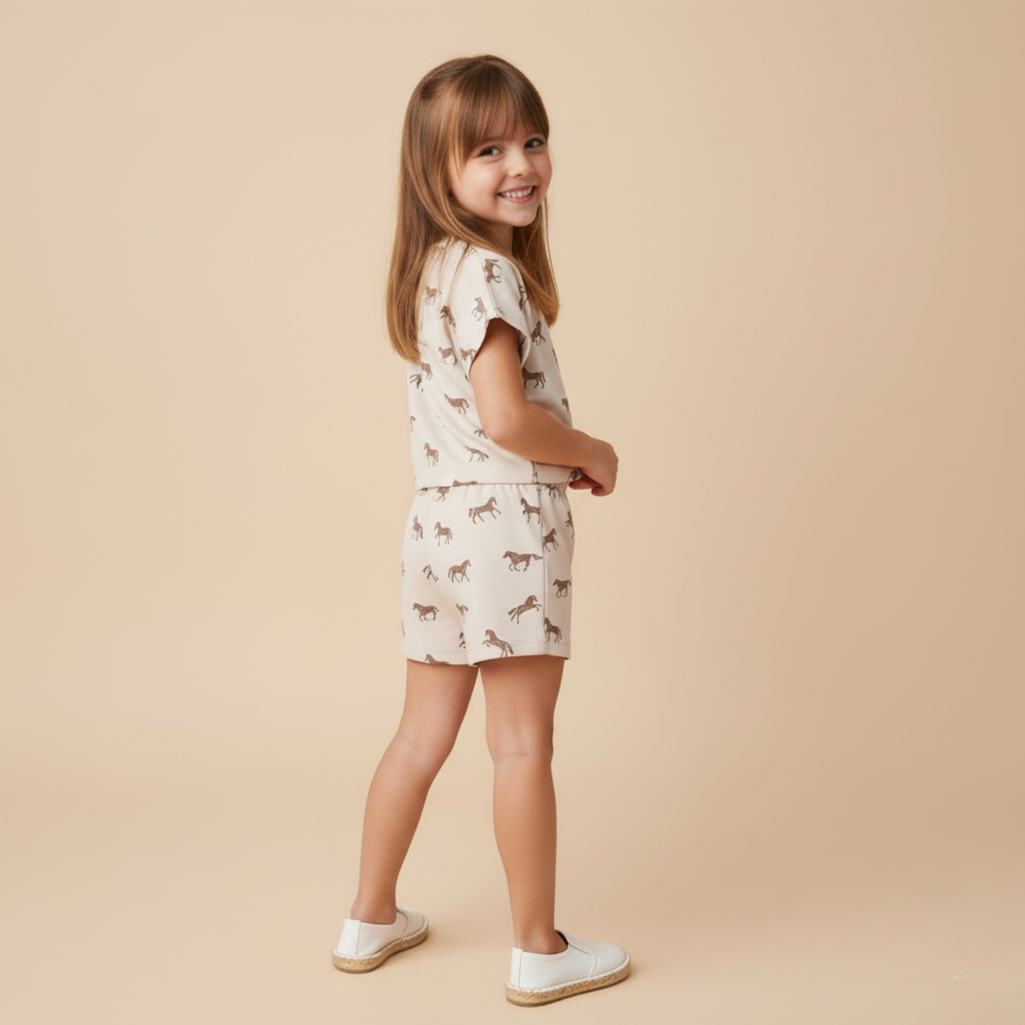 Organic Cotton Drop Shoulder Tee & Shorts Set - Horses