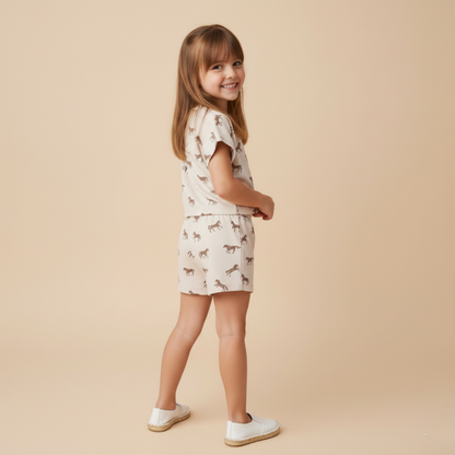 Organic Cotton Drop Shoulder Tee & Shorts Set - Horses