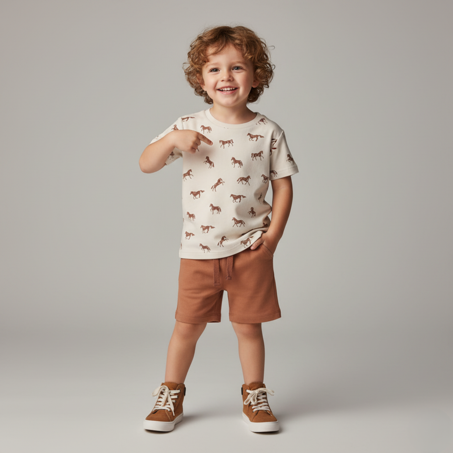 Organic Cotton Tee & Shorts Set - Horses