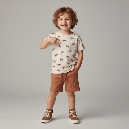 Organic Cotton Tee & Shorts Set - Horses