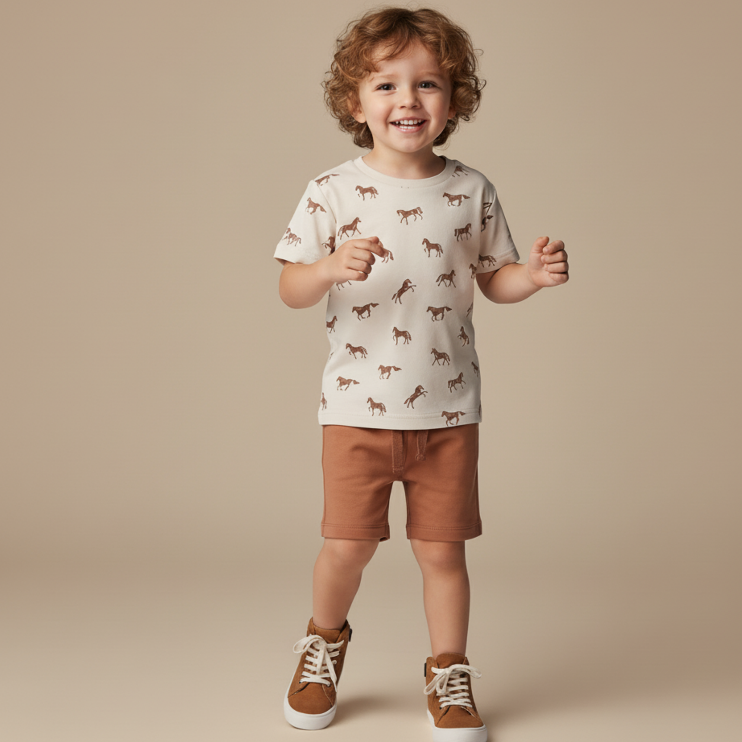 Organic Cotton Tee & Shorts Set - Horses