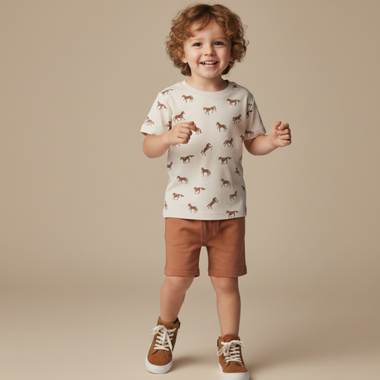 Organic Cotton Tee & Shorts Set - Horses