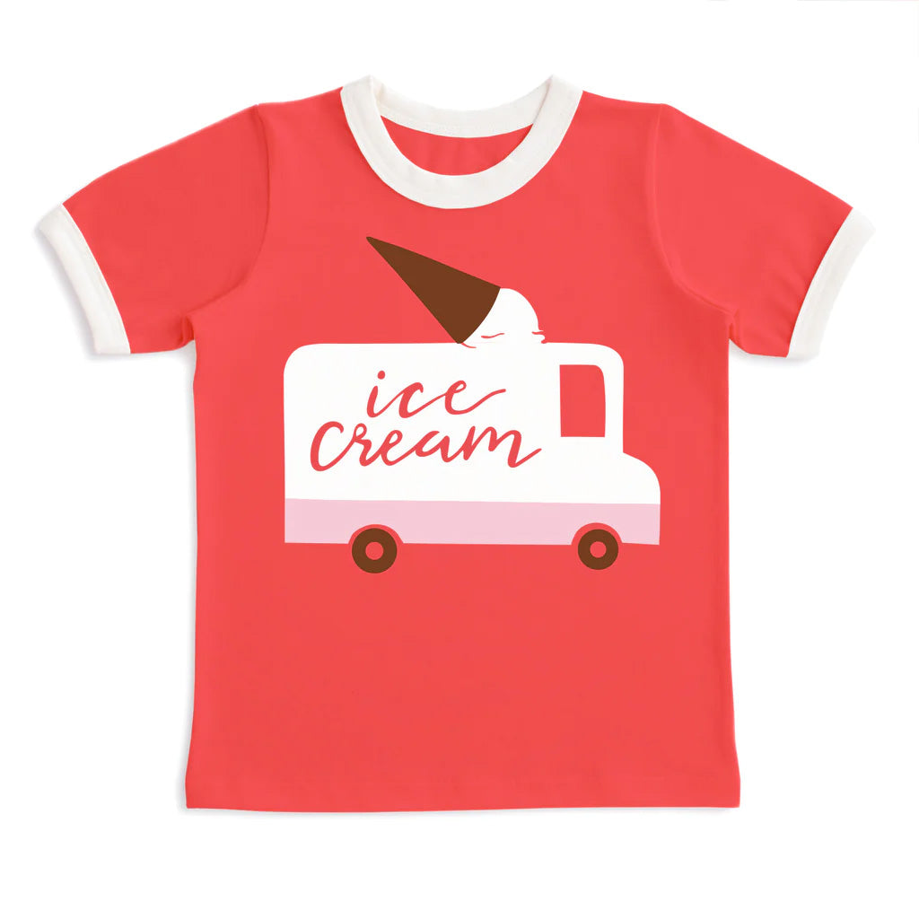 Winter Water Factory organic Ringer tee- scarlet red ice cream truck