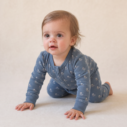 Organic Cotton 2-Way Zip Romper - Indigo Blossom