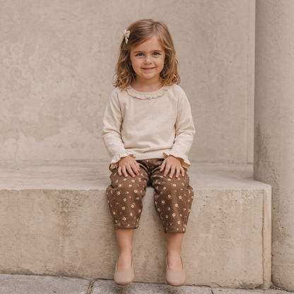 Organic Cotton Ruffle Neck Top - Oat