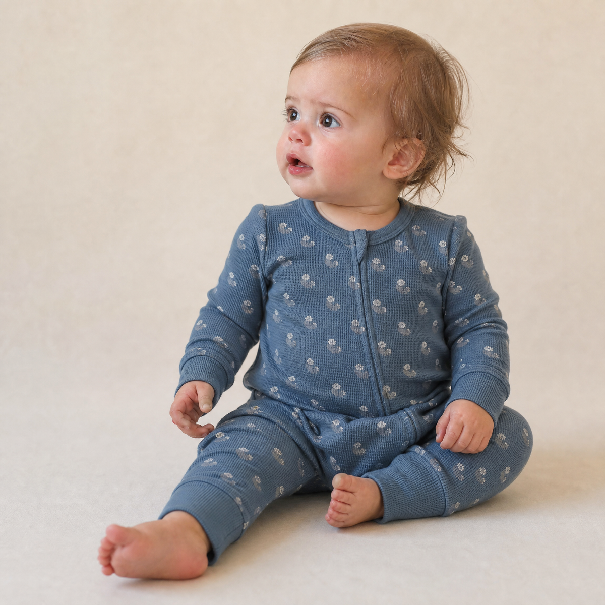 Organic Cotton 2-Way Zip Romper - Indigo Blossom