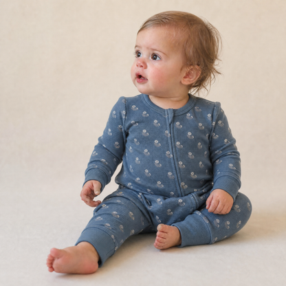Organic Cotton 2-Way Zip Romper - Indigo Blossom